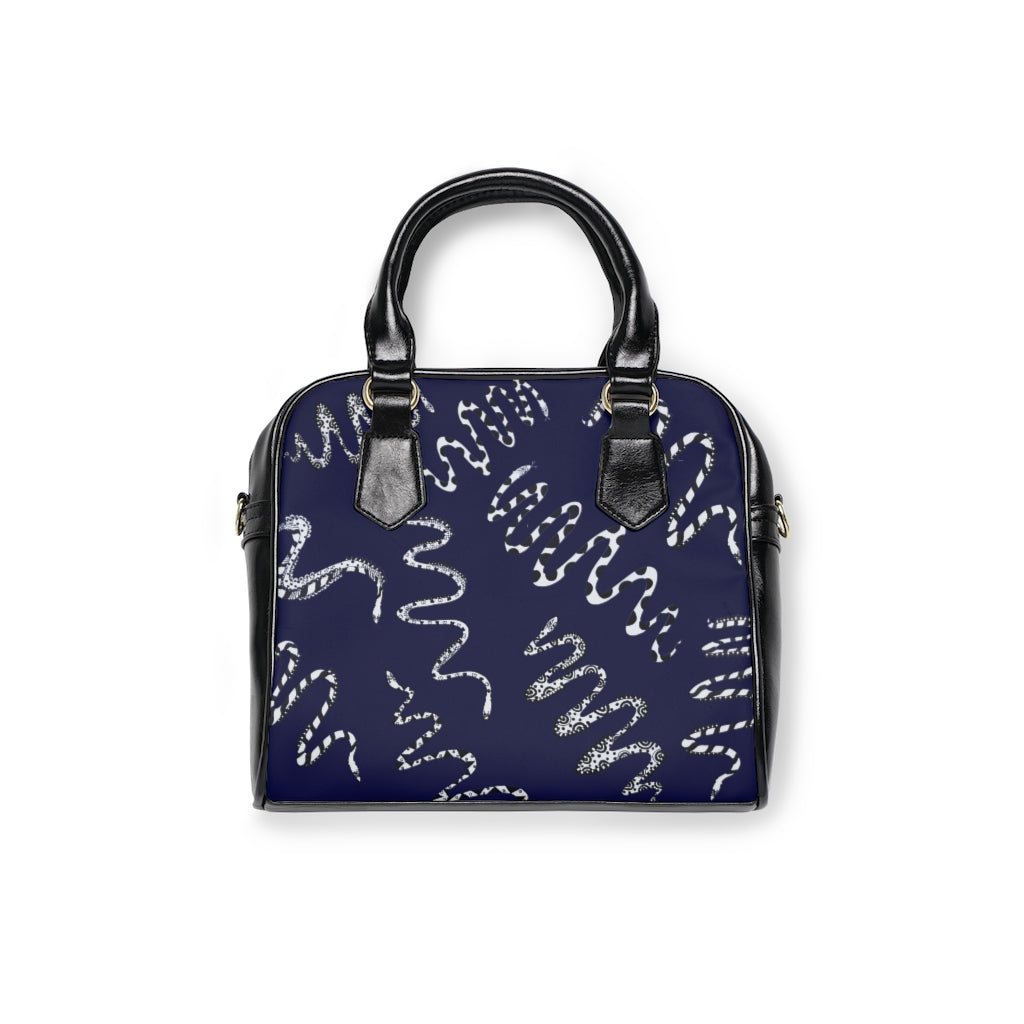 ink blue snake print handbag