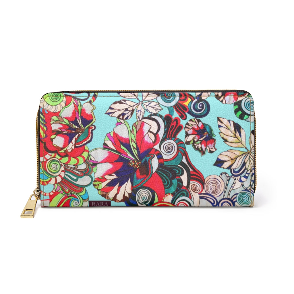 icy blue graphic floral pop wallet