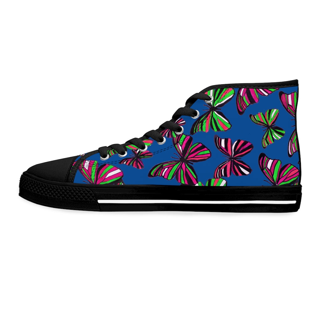 Royal Blue Butterflies Women's High Top Sneakers