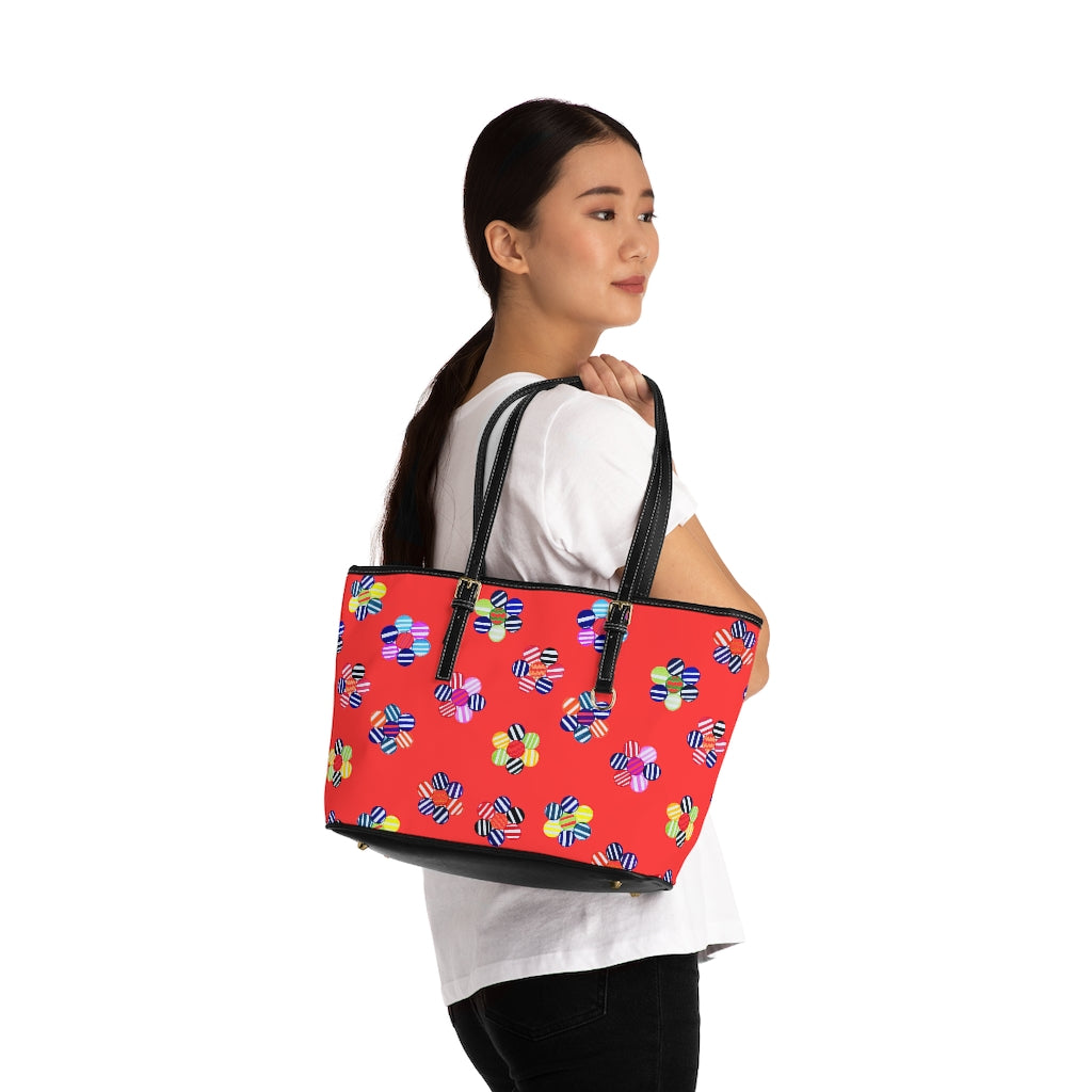 vermillion striped florals tote bag