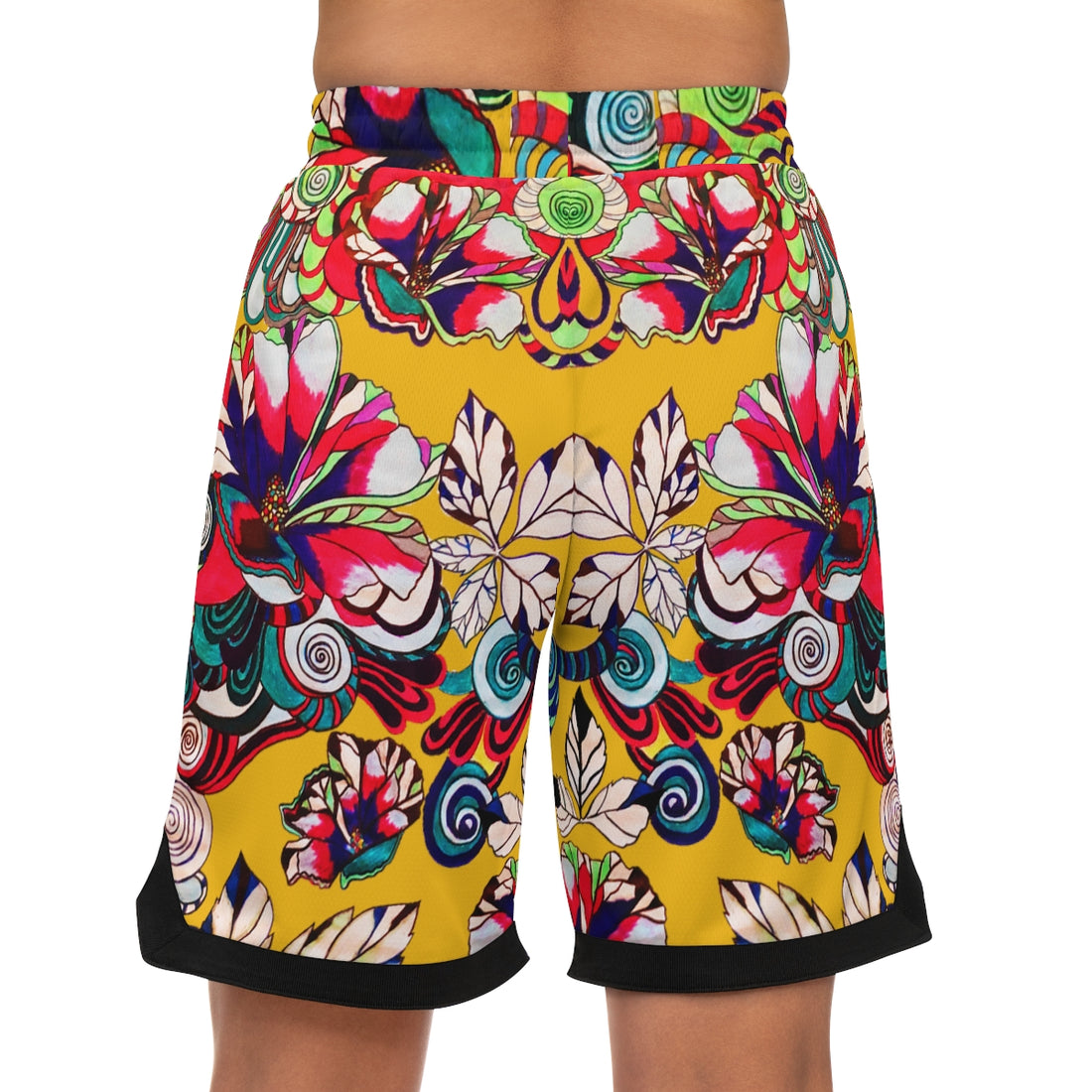 Yellow Graphic Floral Basketball Rib Shorts (AOP)