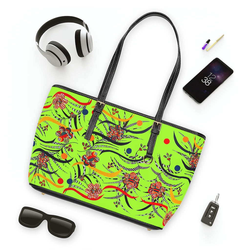 lime green  animal & jungle print tote bag