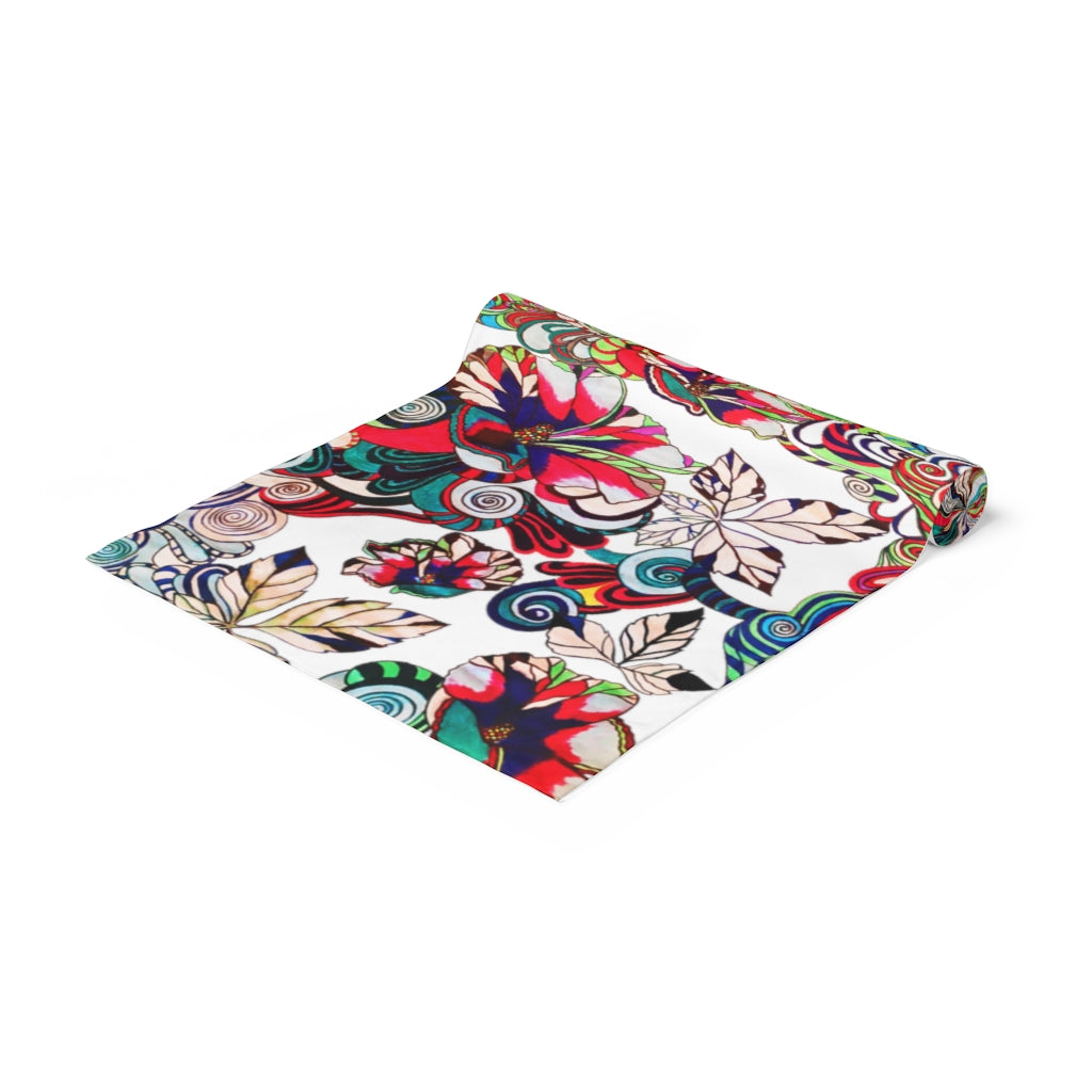 Artsy Floral Pop White Table Runner