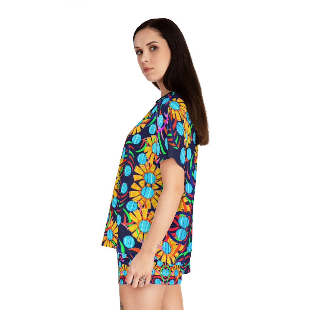 Ink Sunflower Short Pajama Set (AOP)