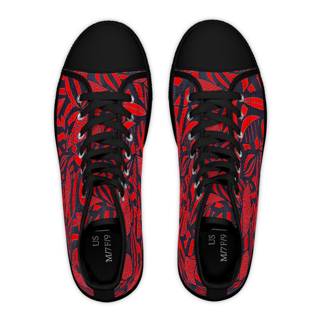 Red Tropical Minimalist Women's High Top Sneakers