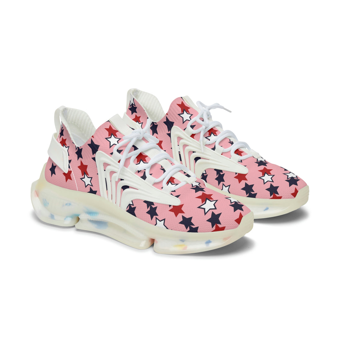 blush pink women's star print mesh knit sneakers