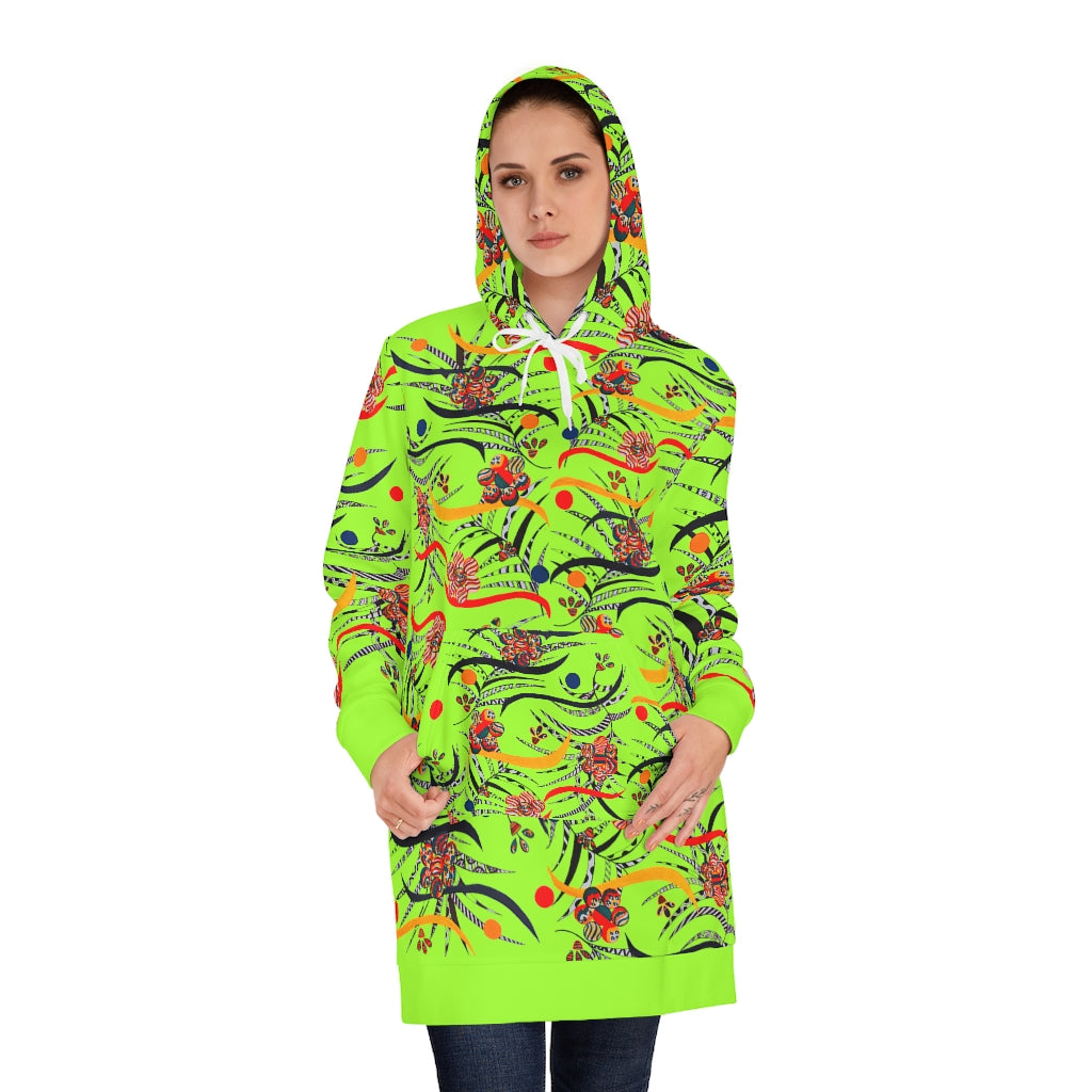Lime Green Wilderness Hoodie Dress (AOP)