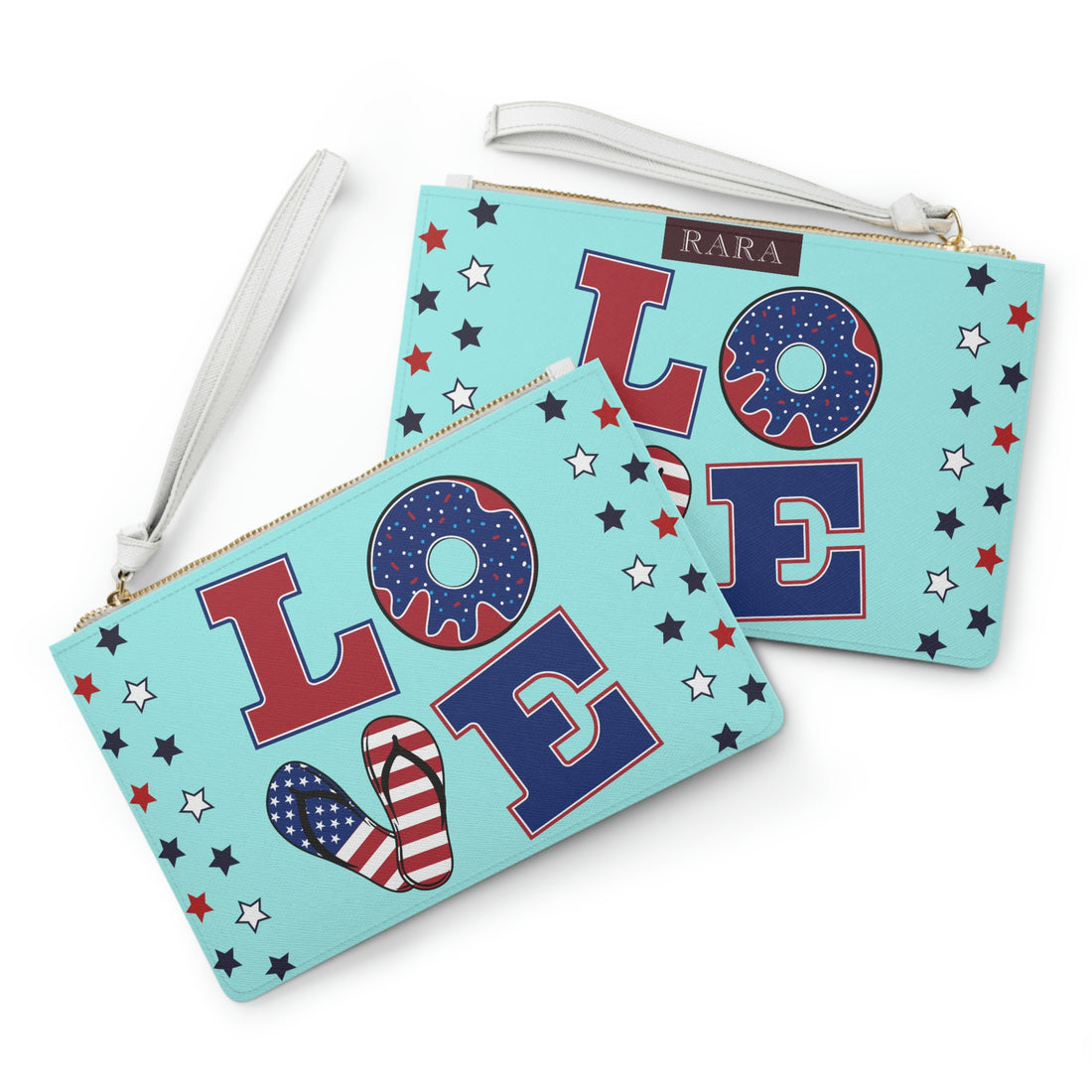 love typography icy blue clutch bag