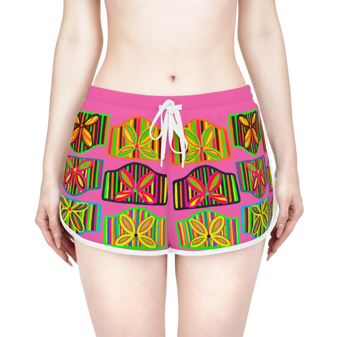 rose pink art deco print relaxed gym shorts for women