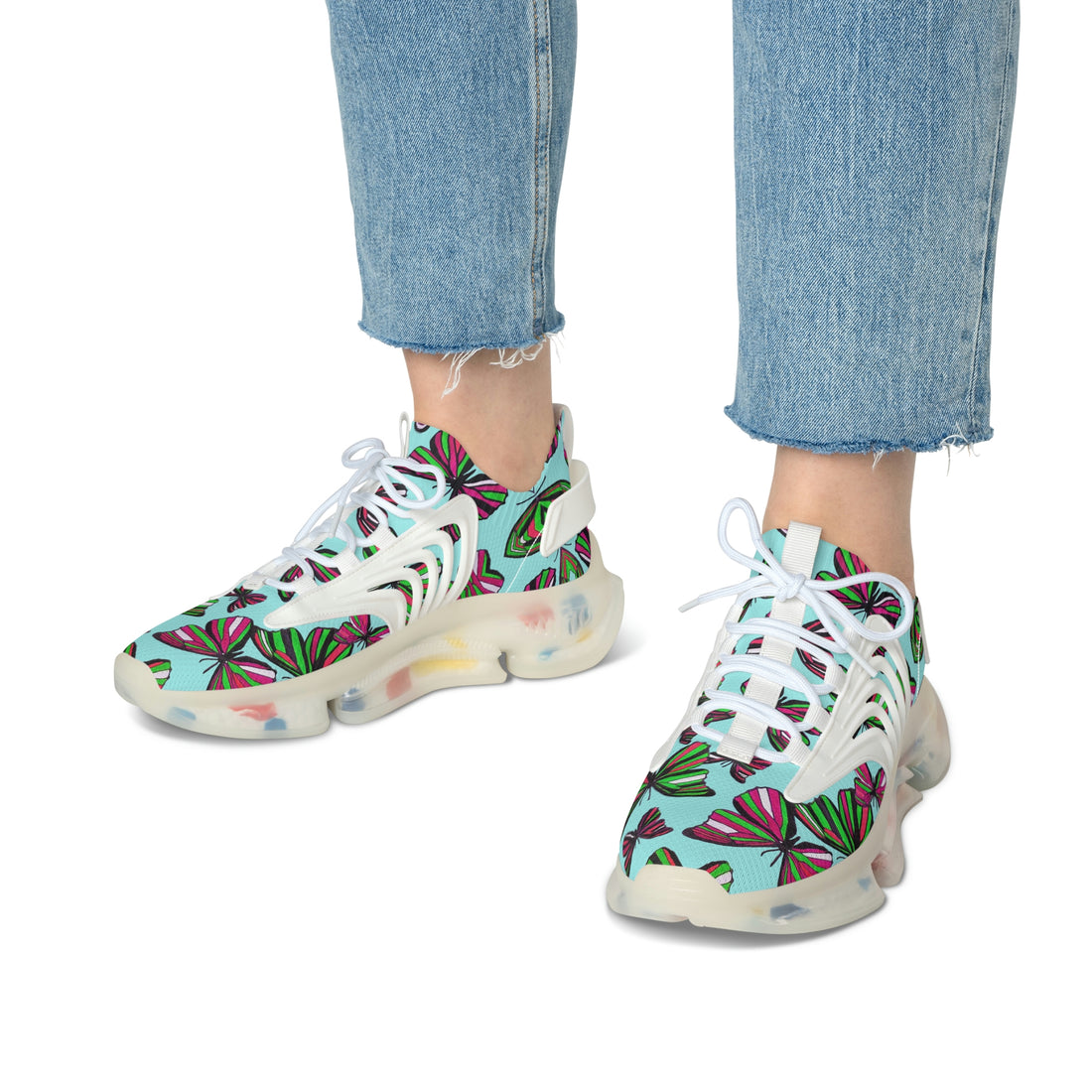 Icy Blue Butterfly Printed OTT Women's Mesh Knit Sneakers