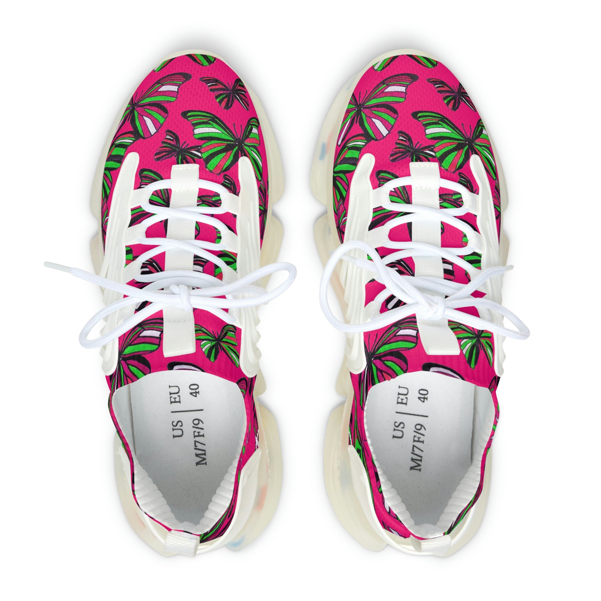 hot pink butterfly print women's mesh knit sneakers