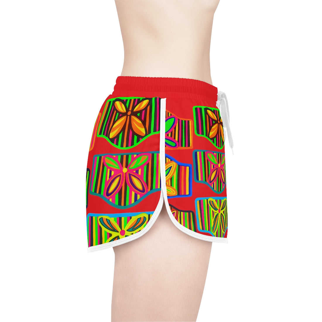 Red Deco Print Relaxed Shorts