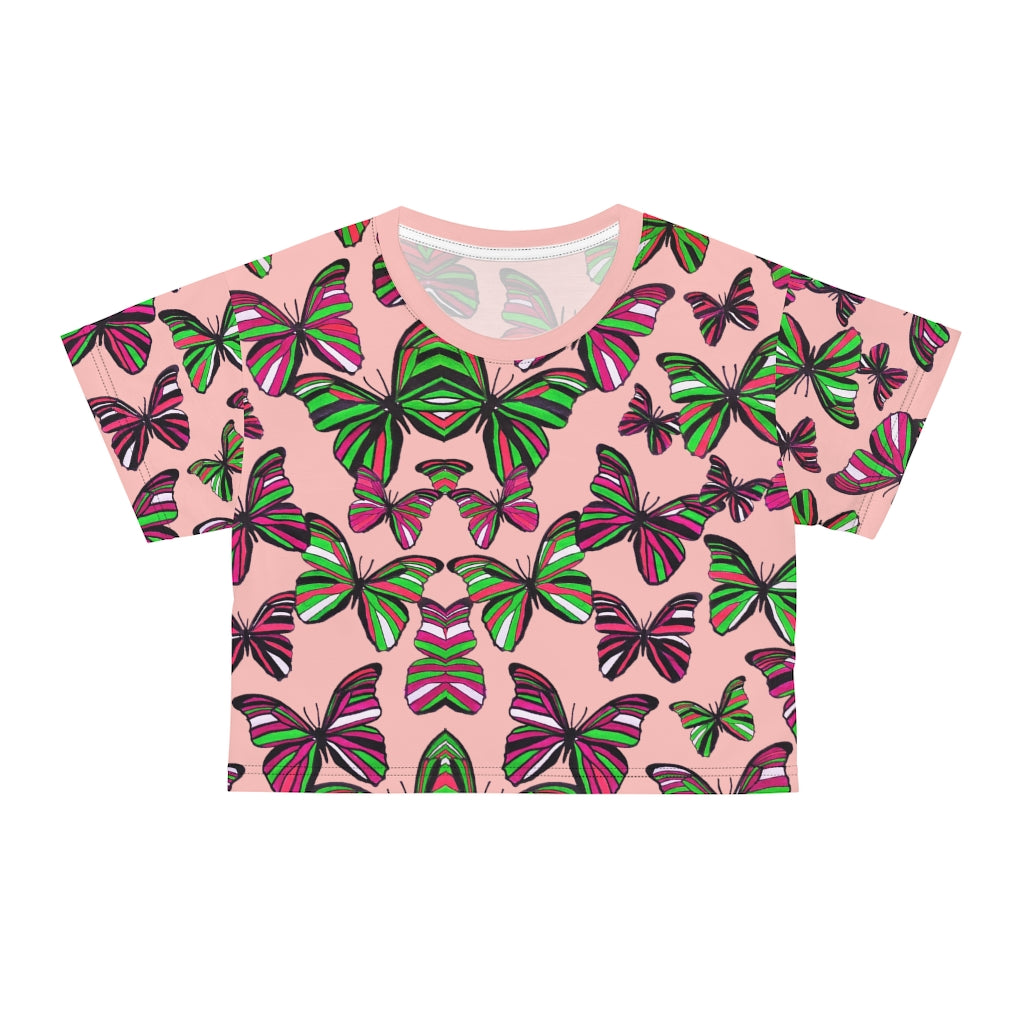 Blush Butterfly AOP Crop Tee