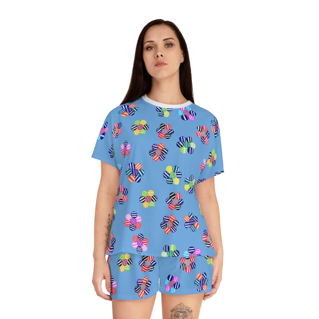sky geometric floral shorts & t-shirt pajama set