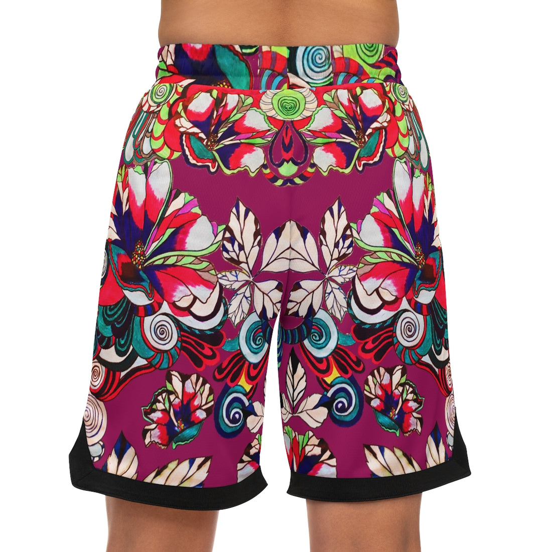 Orchid Graphic Floral Basketball Rib Shorts (AOP)