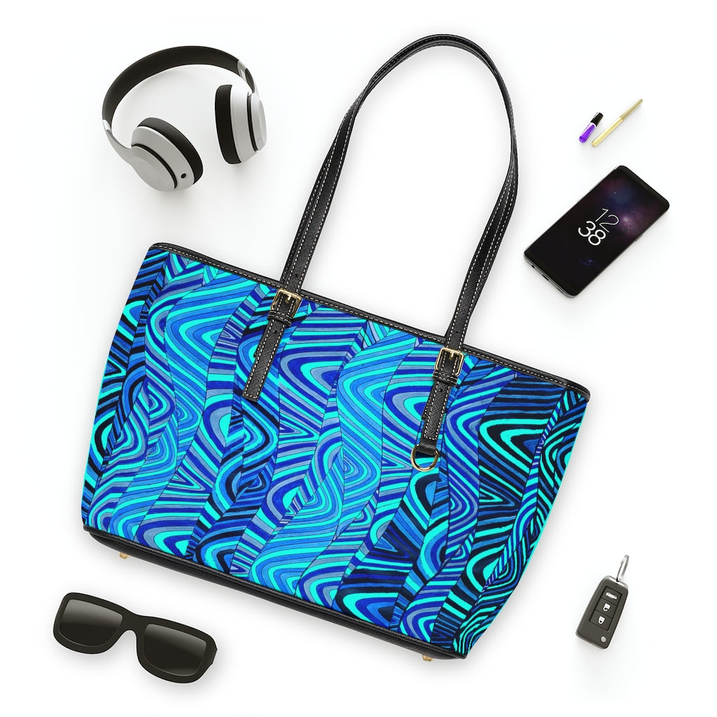 cyan psychedelic print tote bag