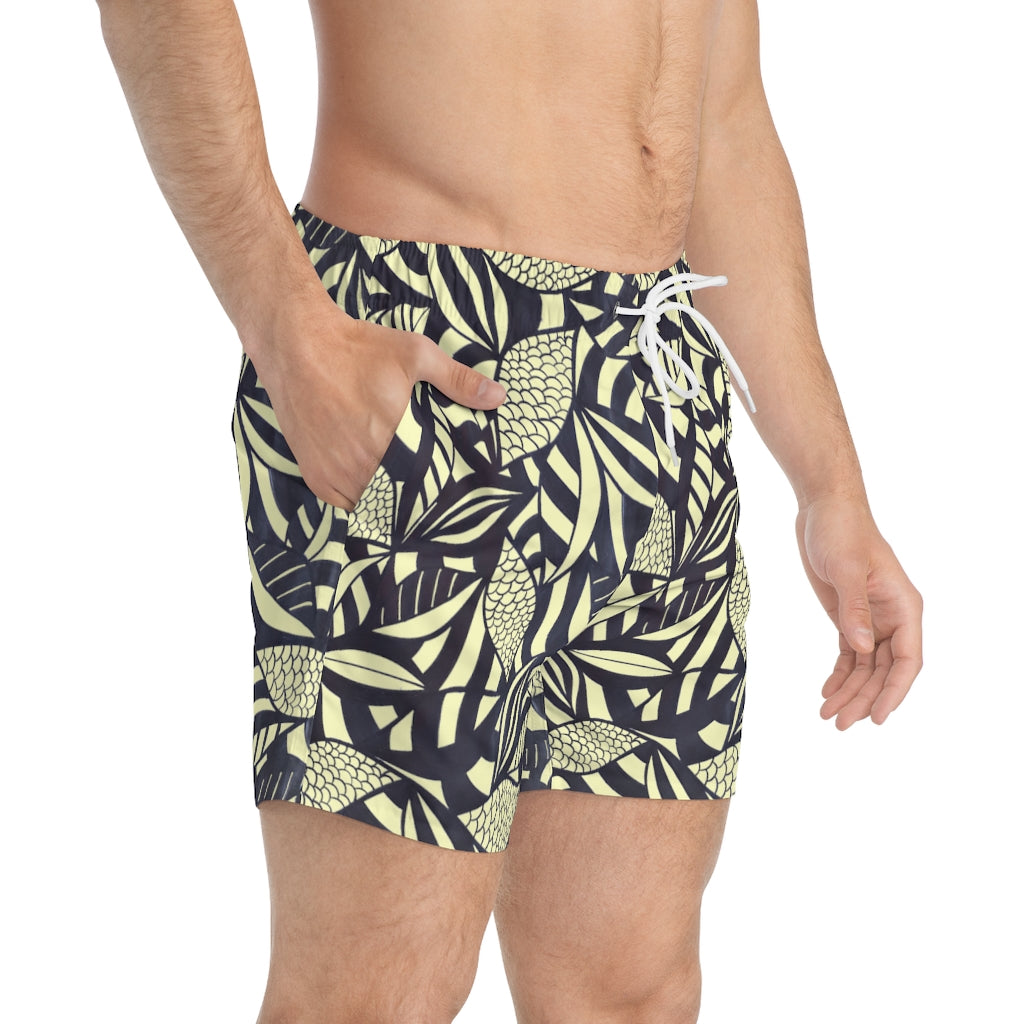 Cream Tropical Minimalist Men's Swimming Trunks