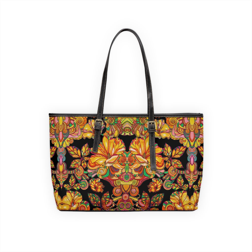 Black Artsy Floral PU Leather Shoulder Bag