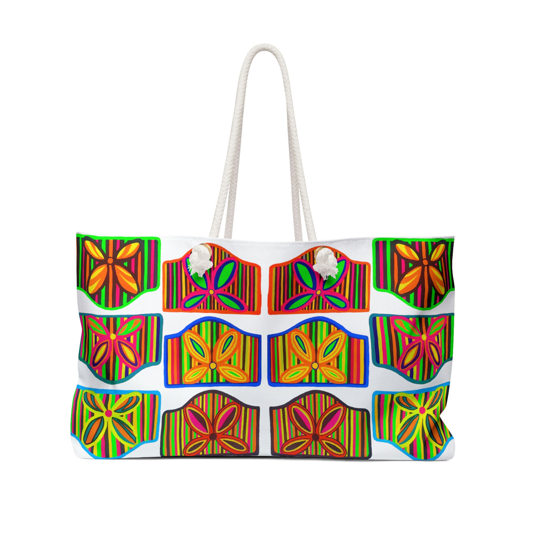 white art deco multicolour printed beach open tote bag