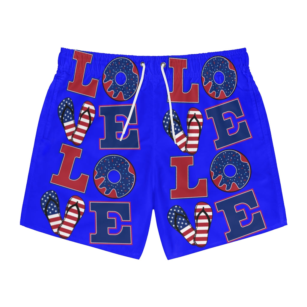 Men's American Love Electric Blue Swimming Trunks