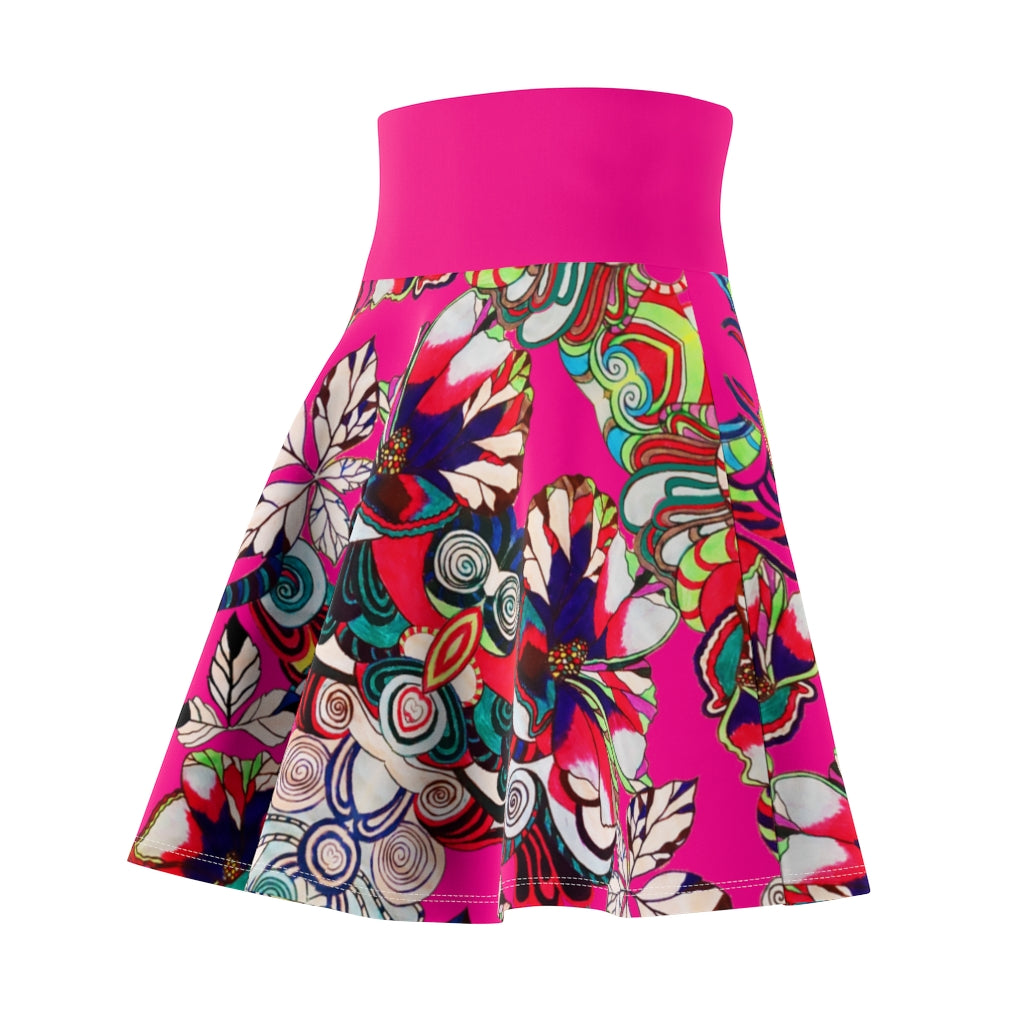 Graphic Floral Hot Pink Skater Skirt