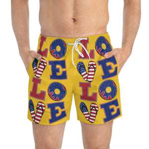 Men's American Love Yellow Swimming Trunks