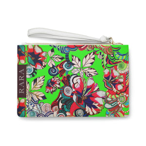 neon green graphic floral print clutch bag