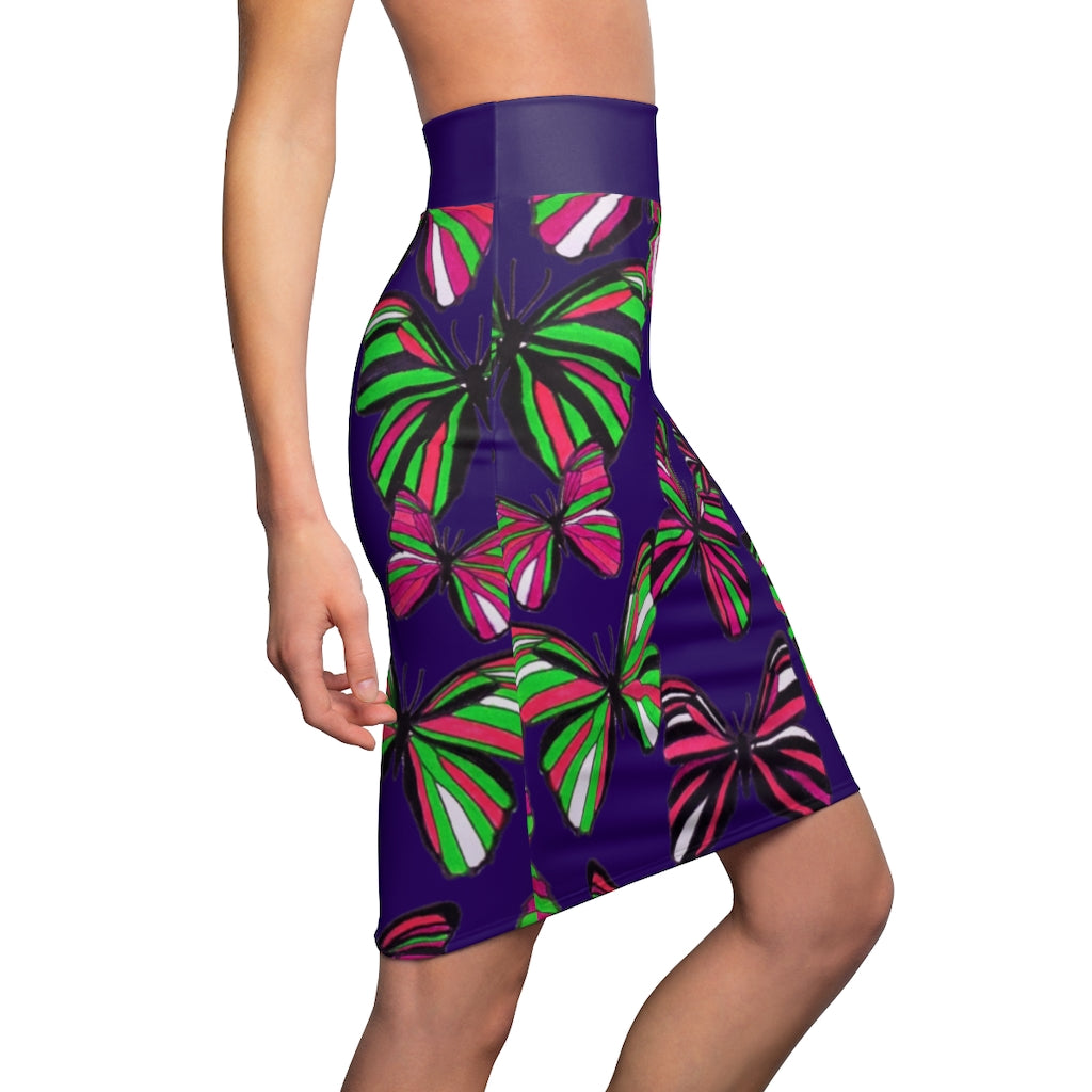 Violet Butterflies Pencil Skirt