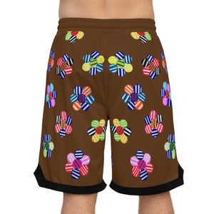brown geometric floral print basketball shorts for men