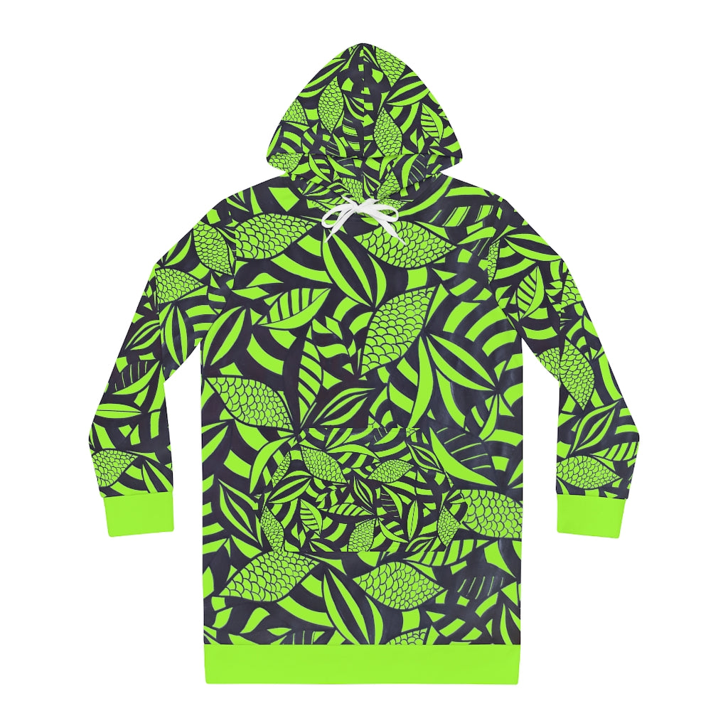 lime green tropical printed hoodie dress 