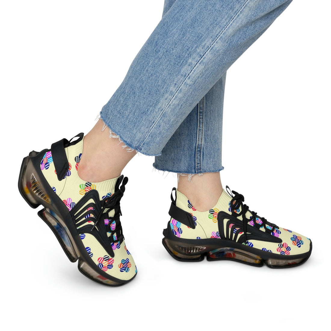 Cream Candy Floral Printed OTT Women's Mesh Knit Sneakers