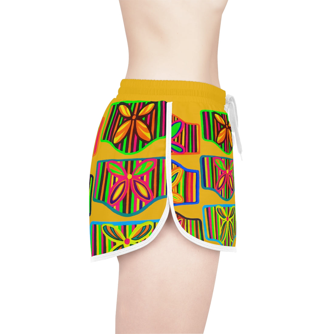 Yellow Deco Print Relaxed Shorts