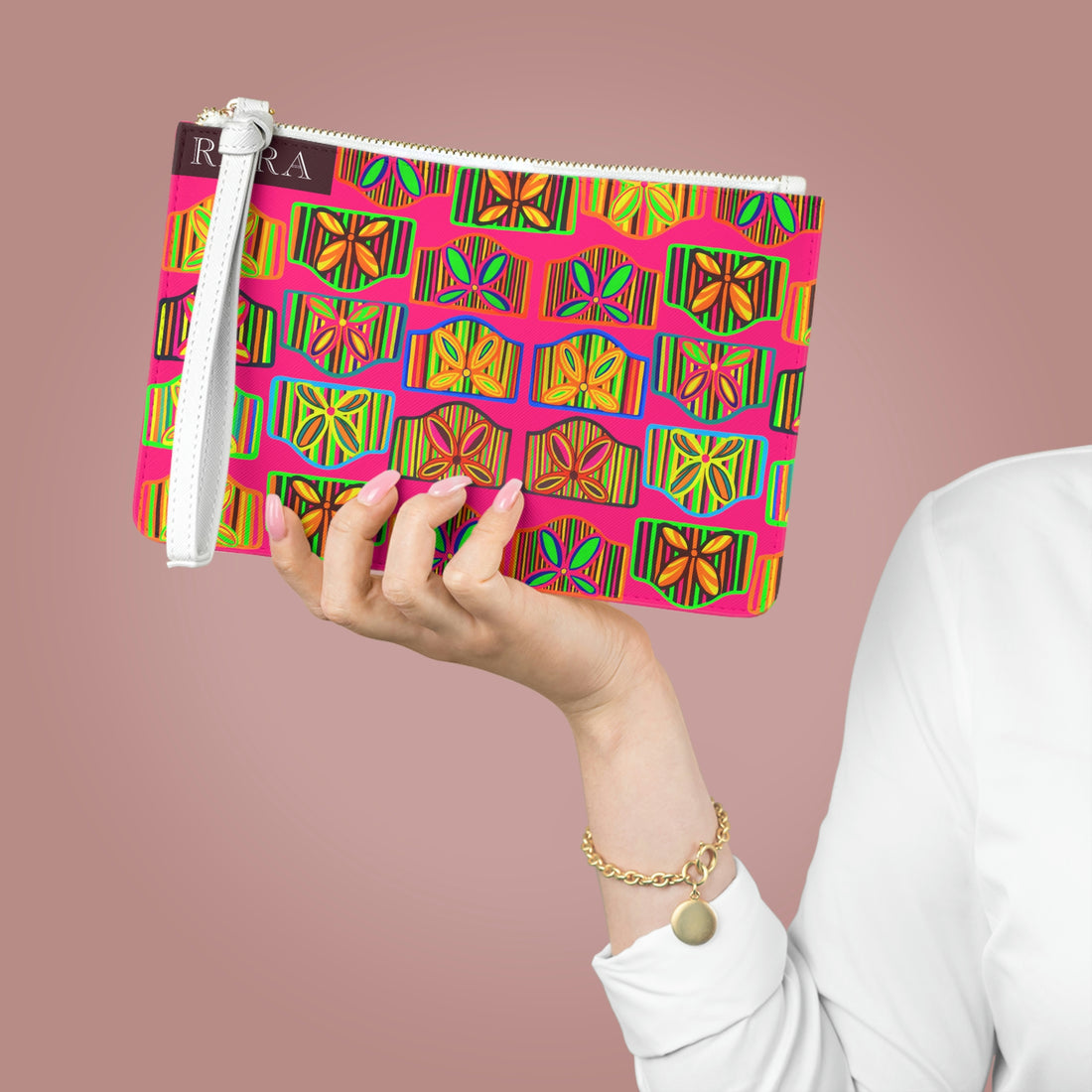 Hot Pink Deco Print Clutch Bag