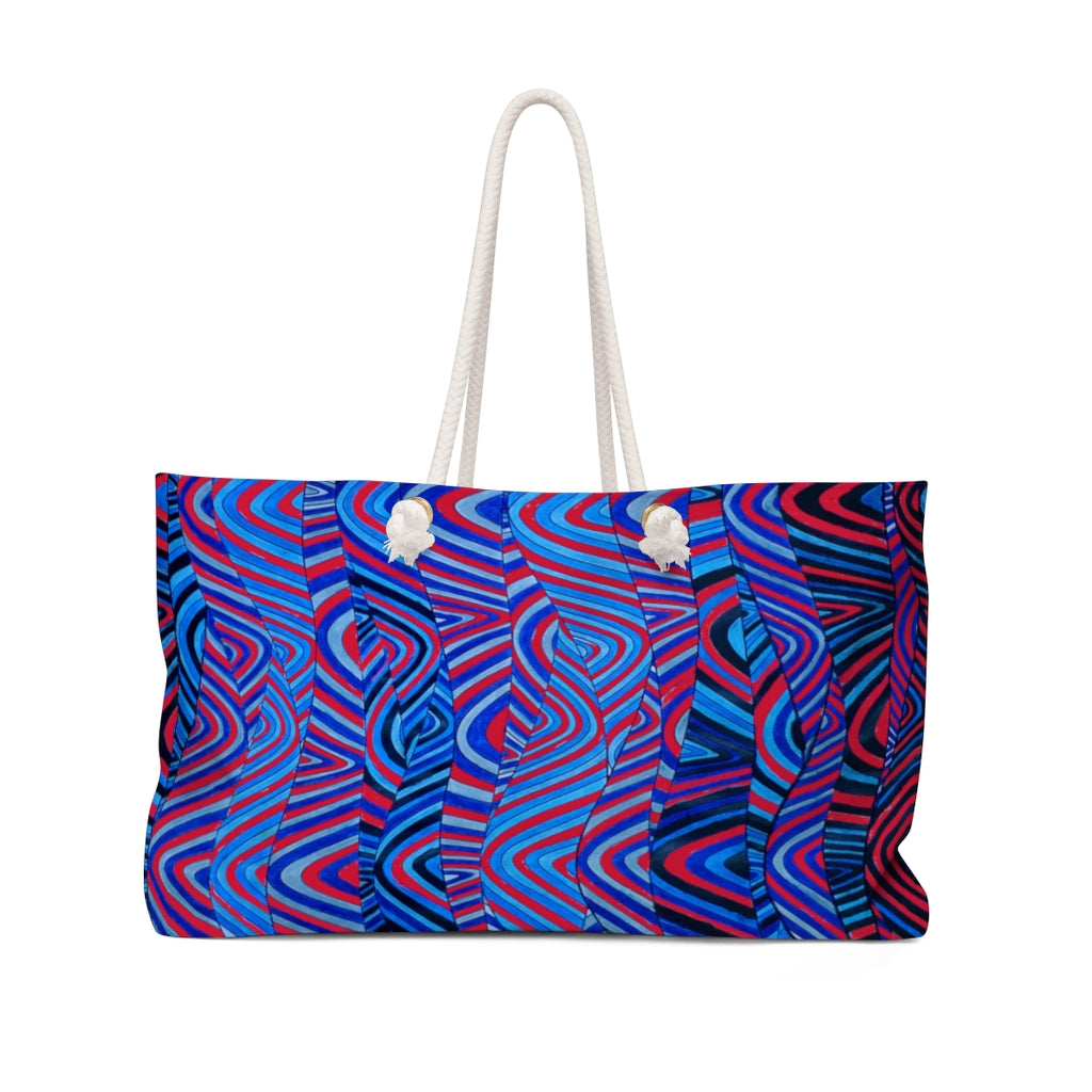 maroon & blue psychedelic print weekender oversized tote bag