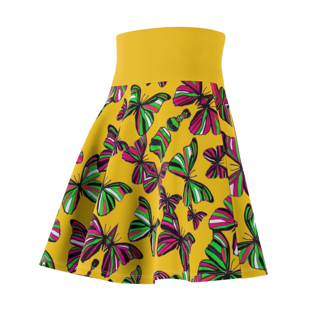 Butterflies Mustard Skater Skirt