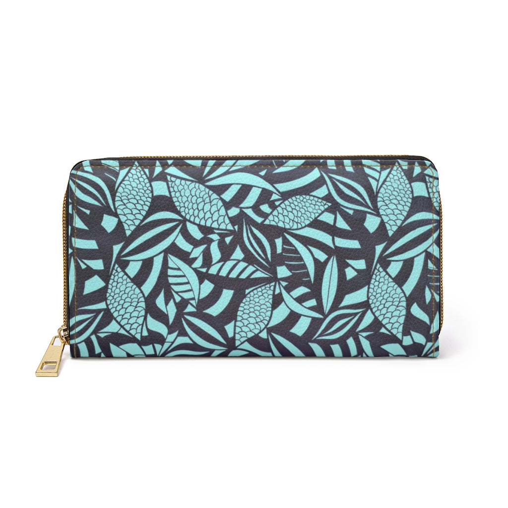 icy blue tropical print clutch wallet