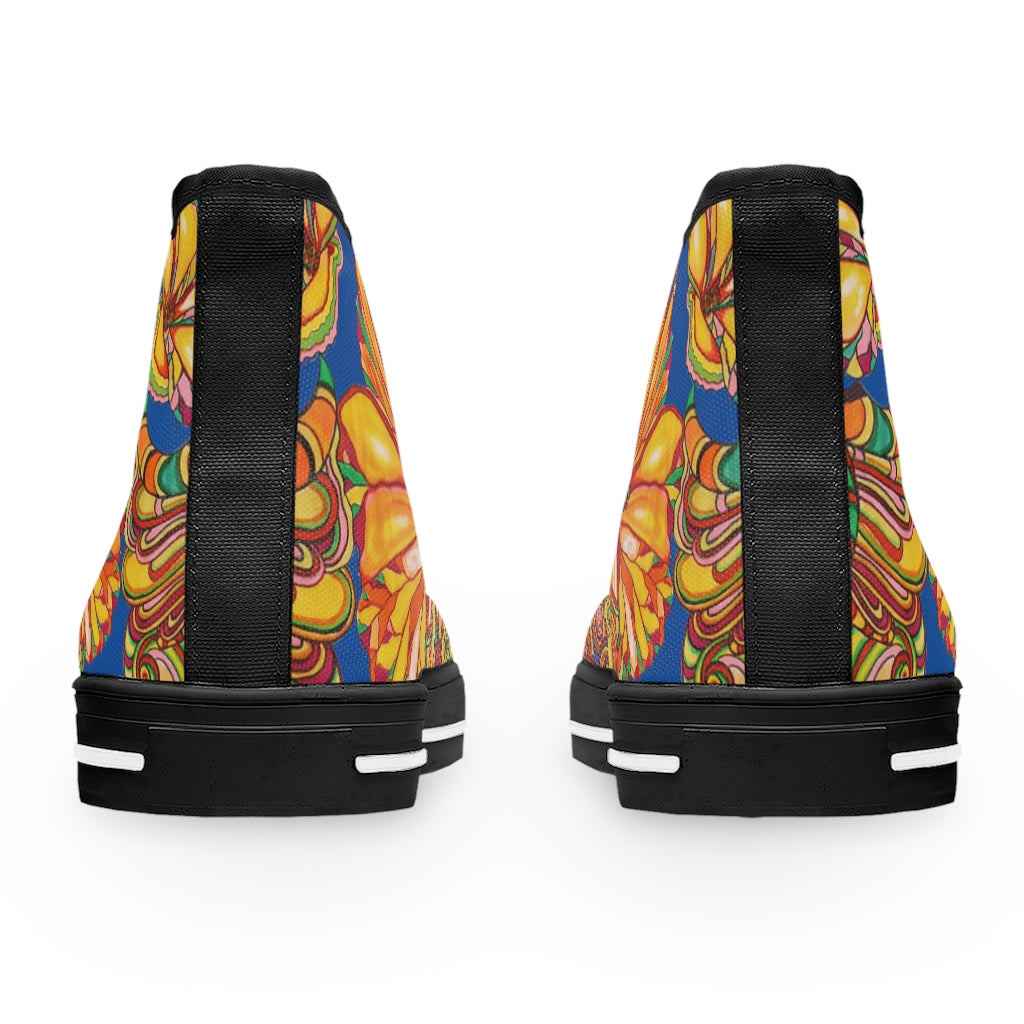 Royal Blue Artsy Floral Women's High Top Sneakers