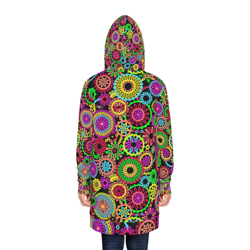 black psychedelic print hoodie dress