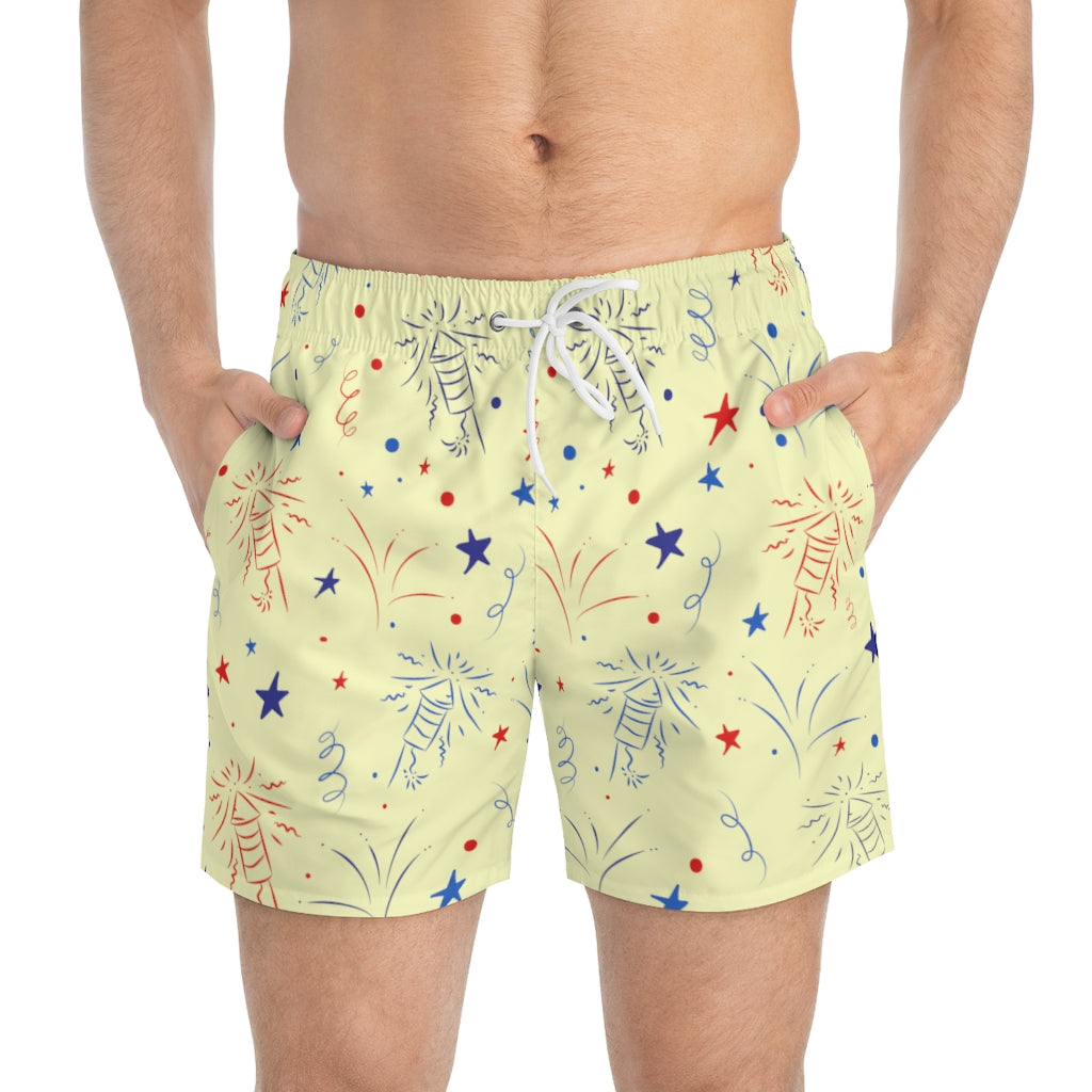 Men's Firecracker Cream Swimming Trunks