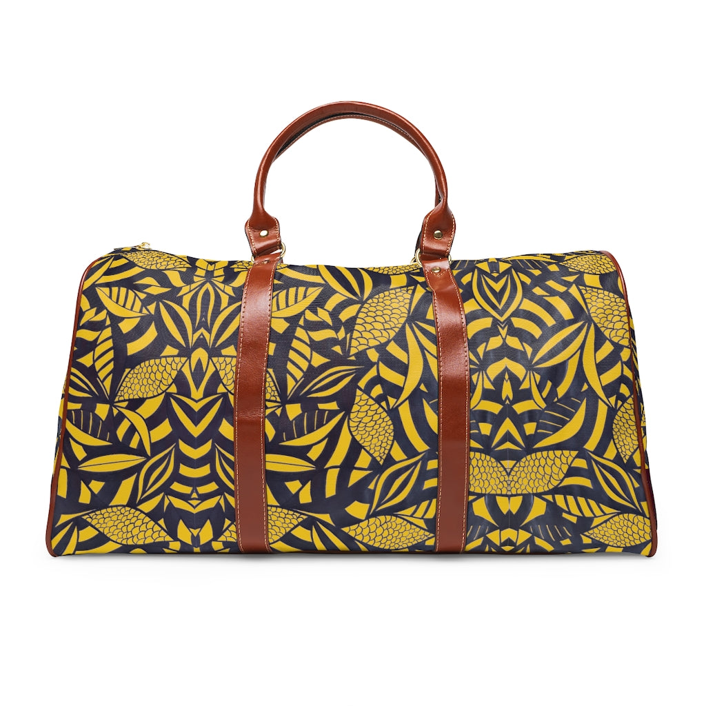 yellow tropical print waterproof duffel bag for travelling