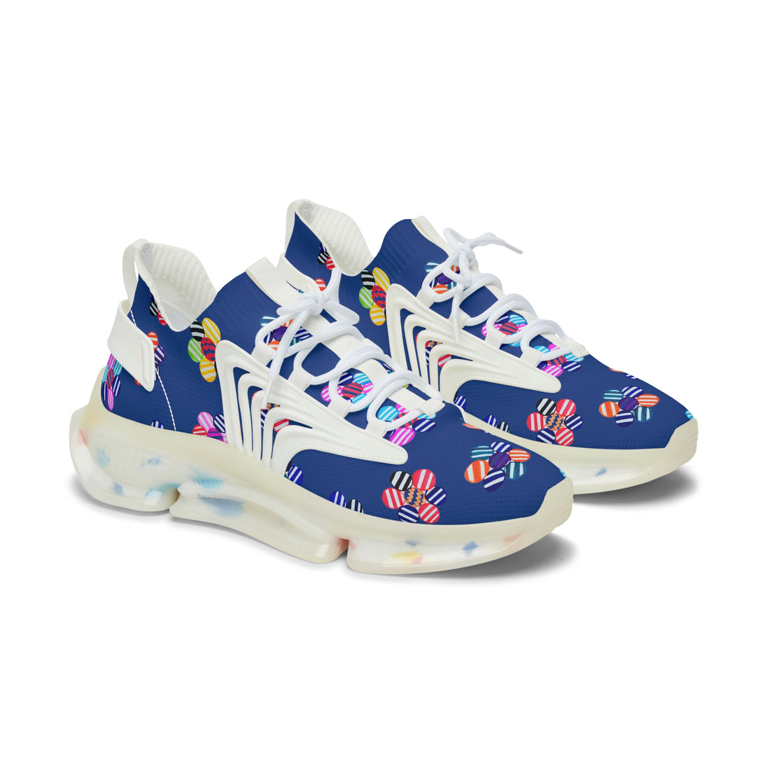 royal blue  geometric floral mesh knit sneakers for women