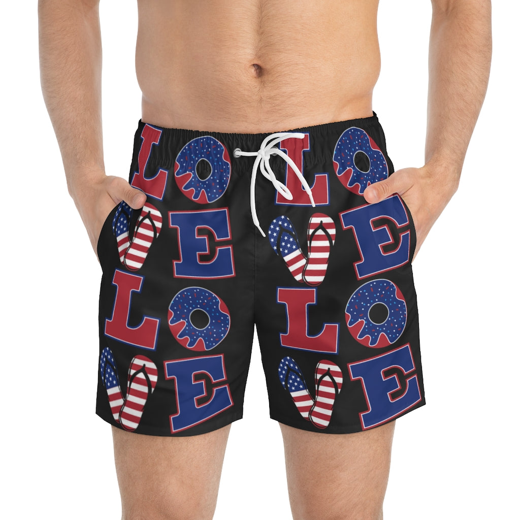 Men's American Love Black Swimming Trunks