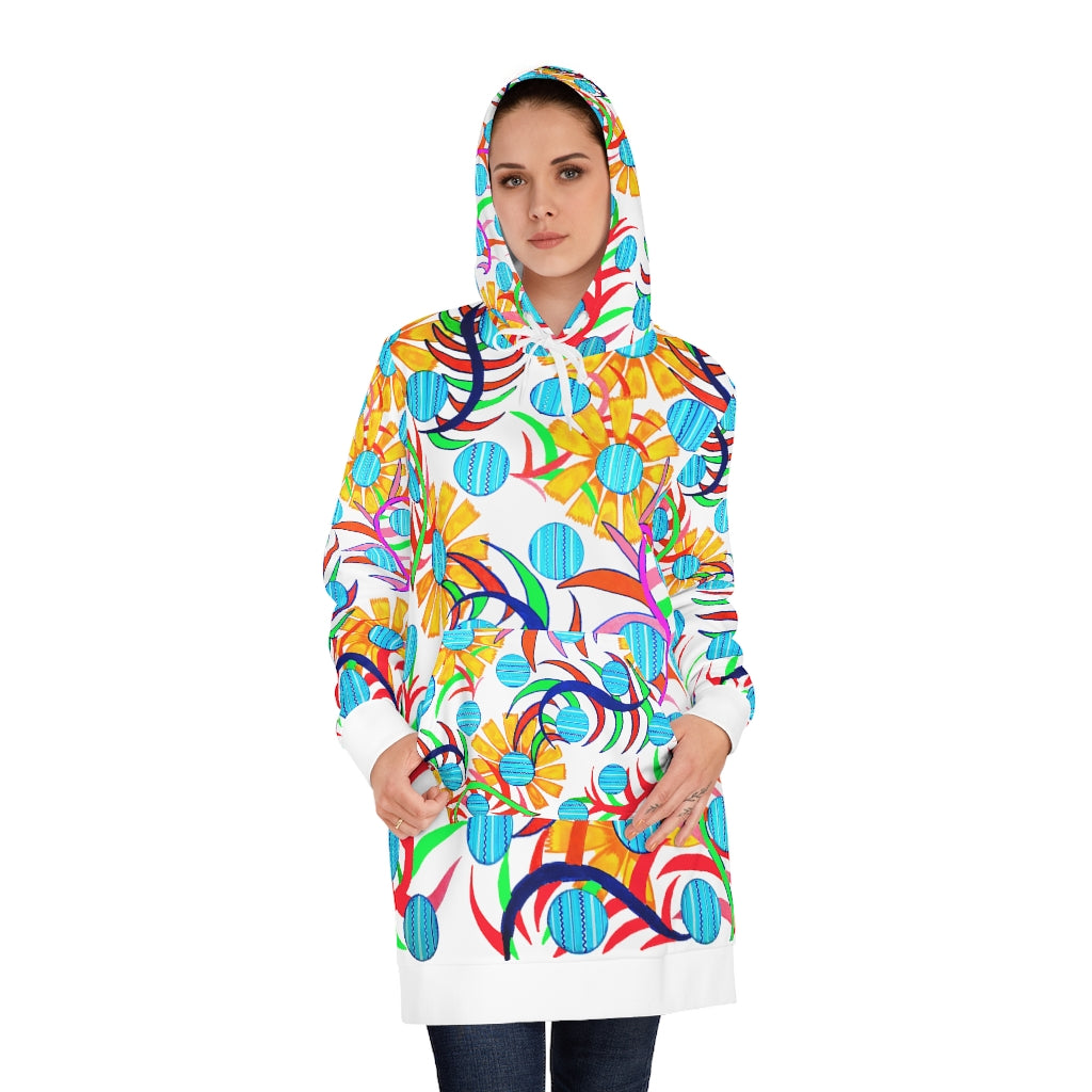 White Sunflower Hoodie Dress (AOP)