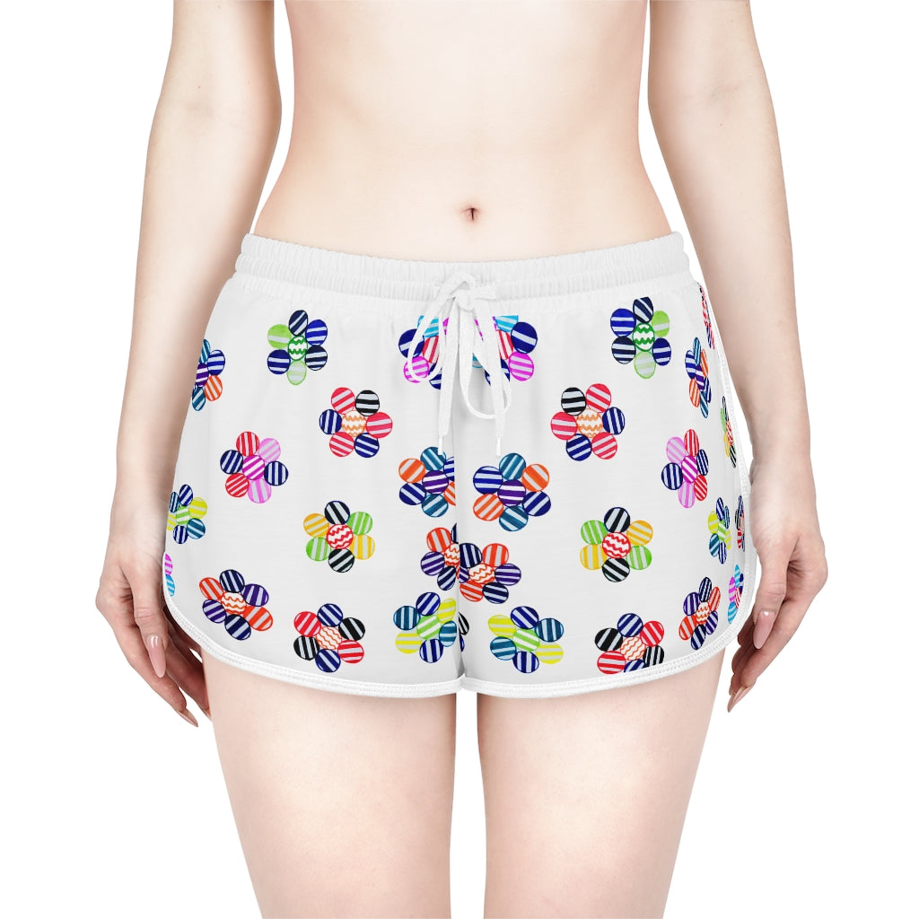 White Candy Florals Relaxed Shorts
