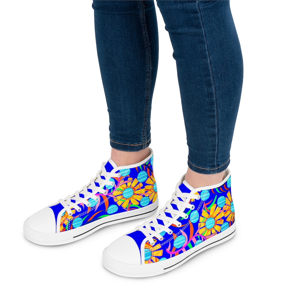 Electric Blue Sunflower Women's High Top Sneakers