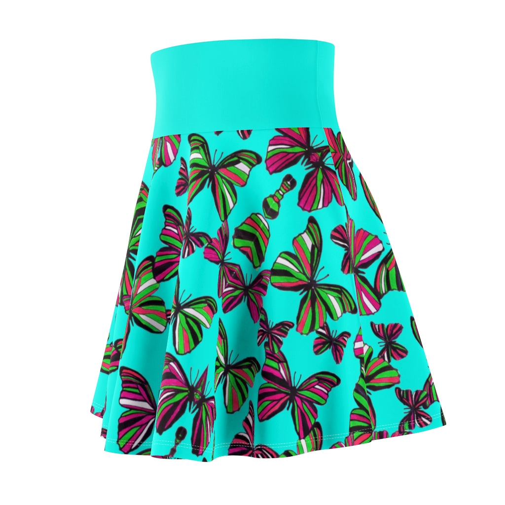 Butterflies Cyan Skater Skirt