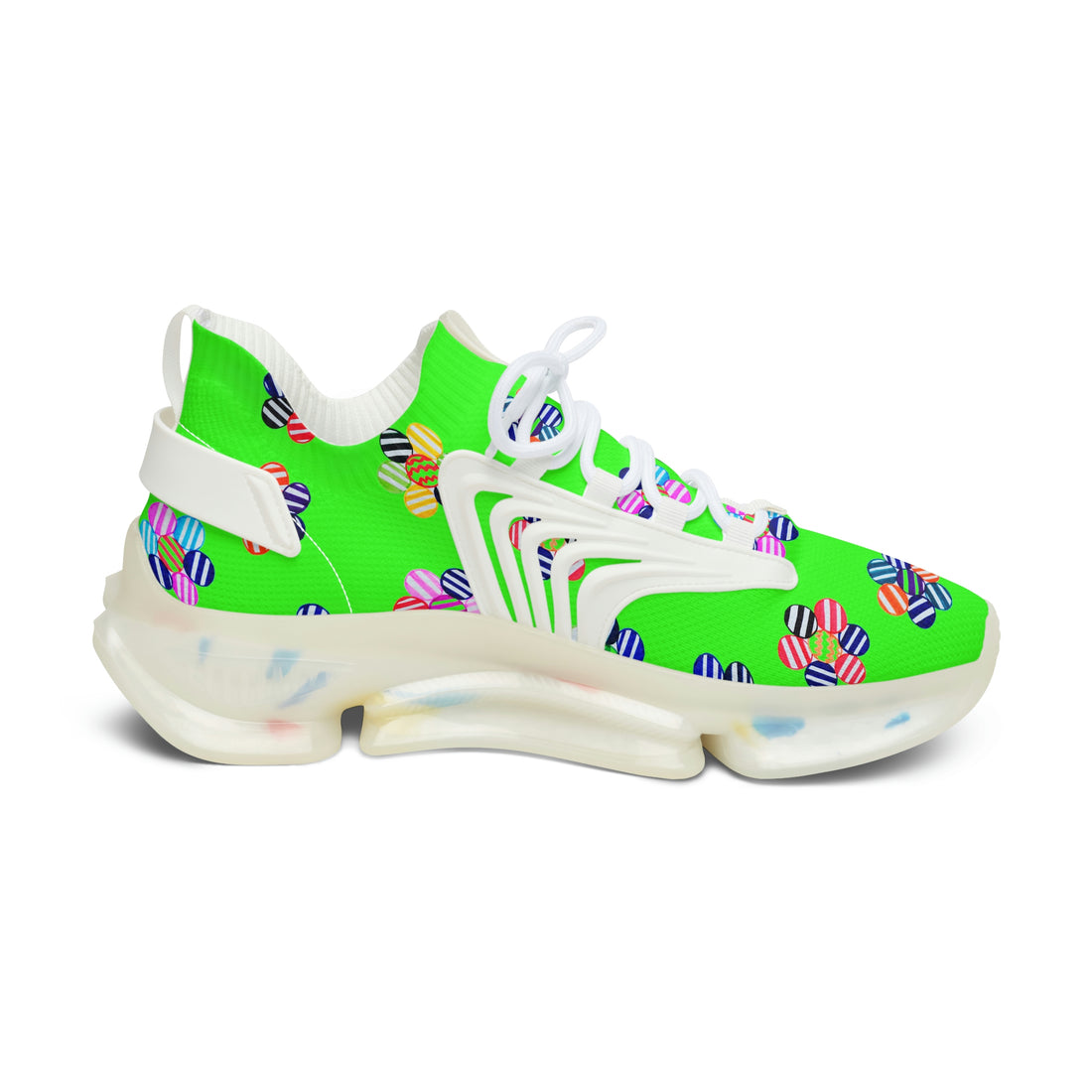 Neon Green Candy Floral Printed OTT Women's Mesh Knit Sneakers