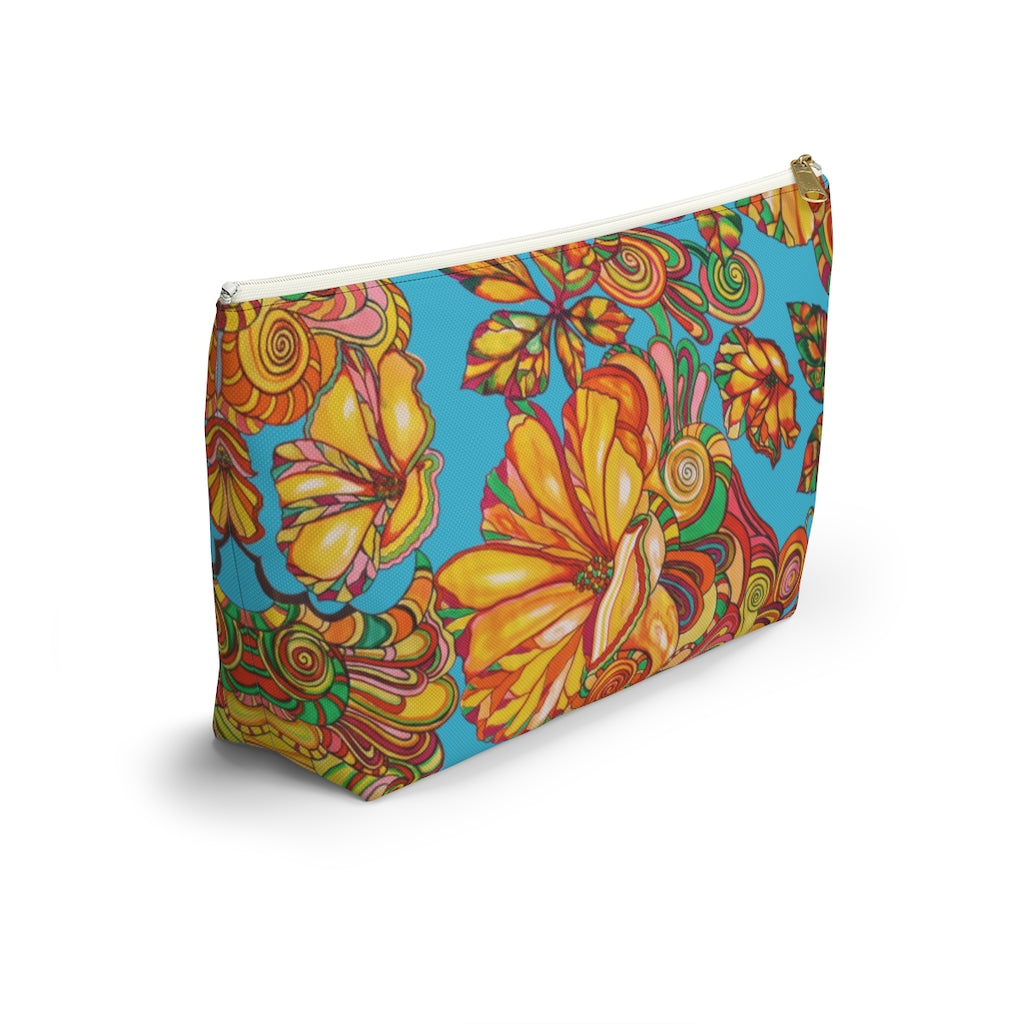 Aqua Artsy Floral Accessory Pouch