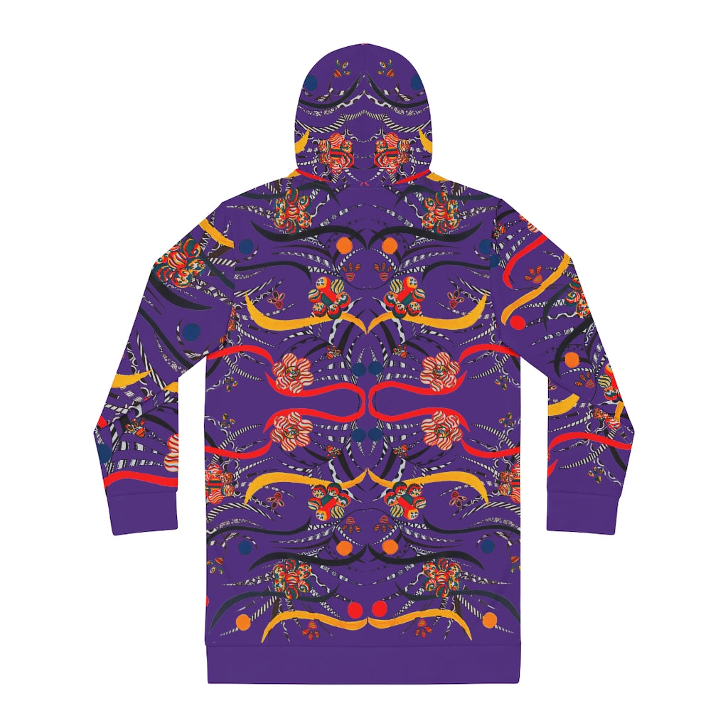 purple animal & floral print hoodie dress 