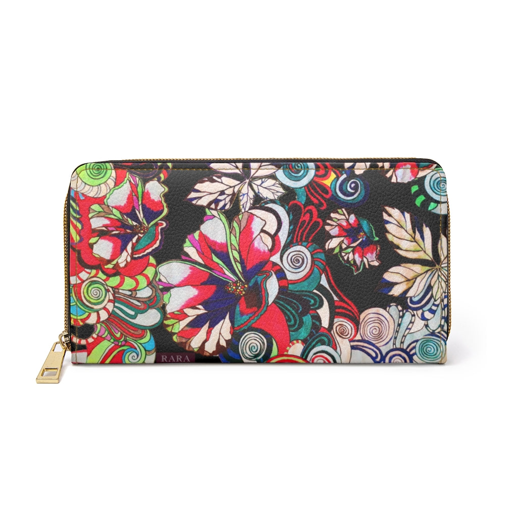 black graphic floral pop wallet